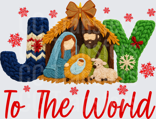 Joy To The World Knit Nativity Scene Christmas (DTF)