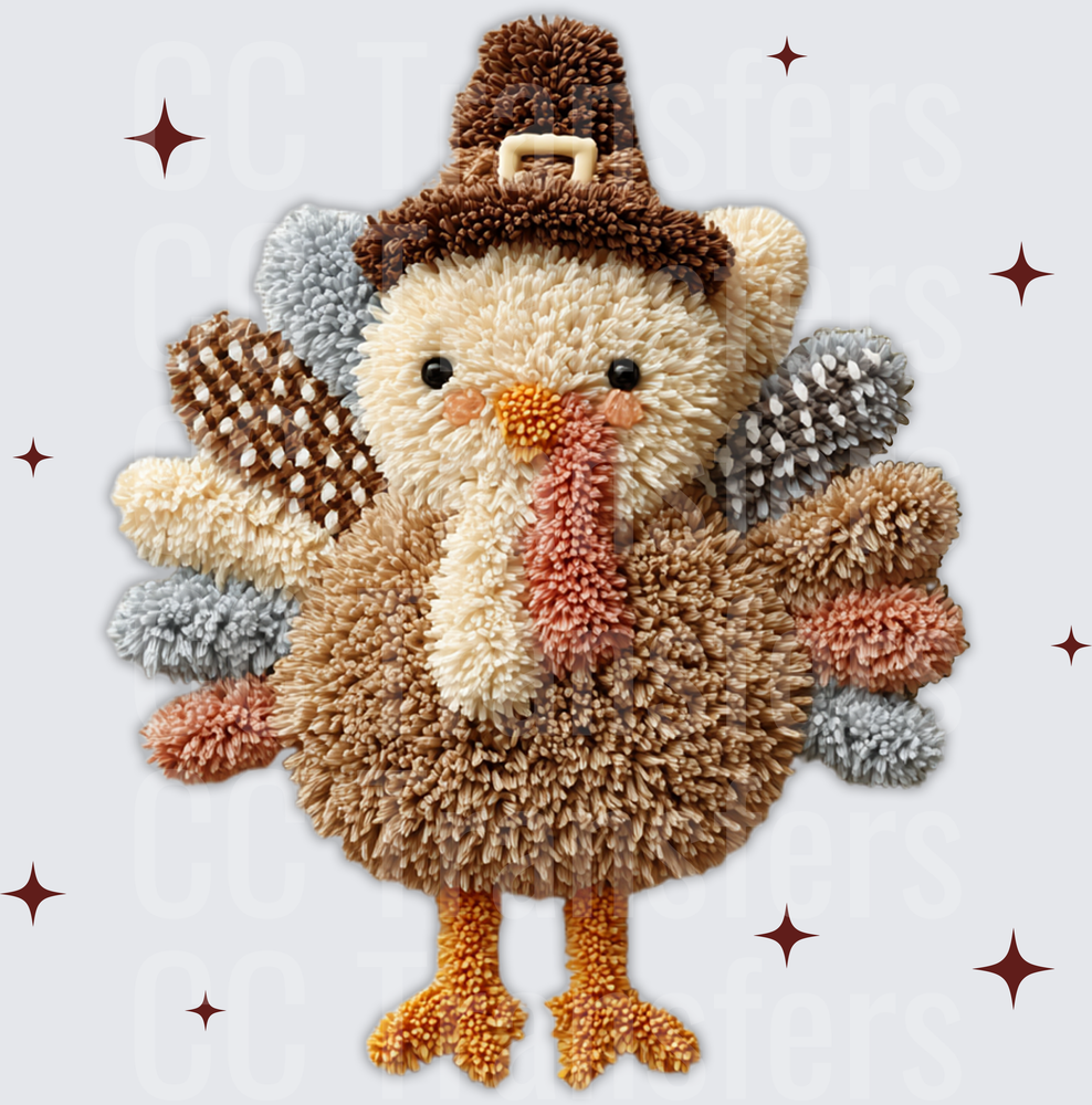 Fluffy Pom Pom Thanksgiving Turkey Pilgrim Hat (DTF)