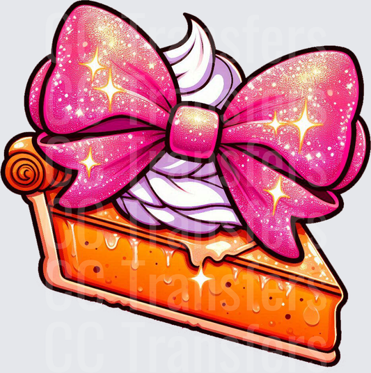 Glitter Pink Bow Pumpkin Pie Slice with Whipped Cream (DTF)