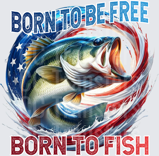 Born To Be Free Born To Fish Patriotic Bass (DTF)