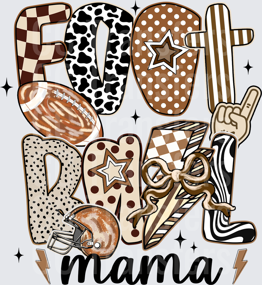 Football Mama Patterned Letters with Bow and Helmet (DTF)