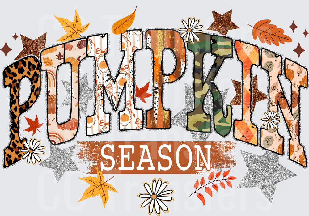 Pumpkin Season Mixed Pattern Fall Leaves Glitter Stars (DTF)