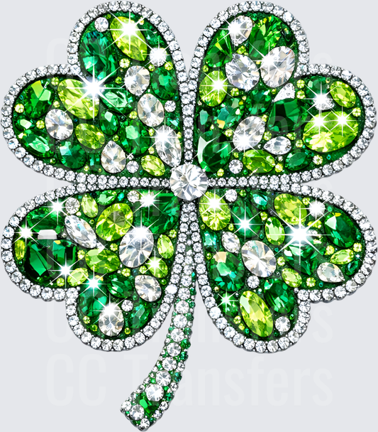 Rhinestone Bejeweled Four Leaf Clover Lucky Shamrock (DTF)