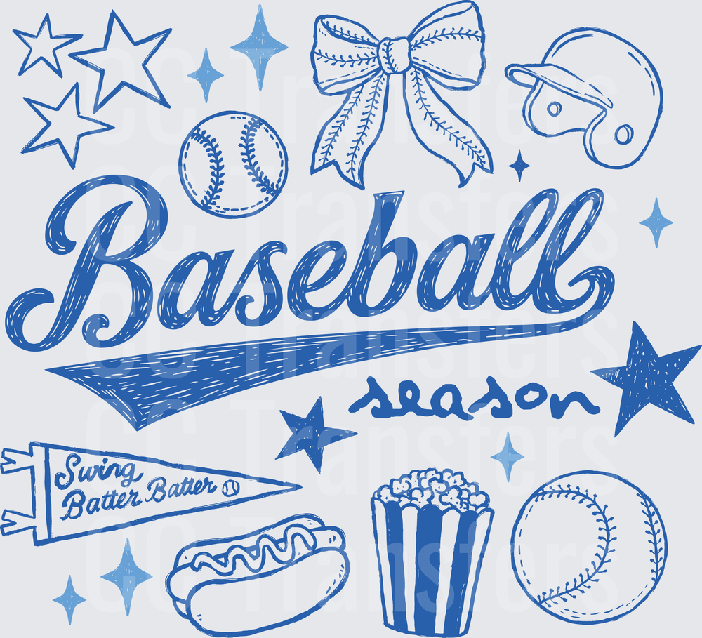 Baseball Season Sketch Collage Stars Bow Pennant (DTF)