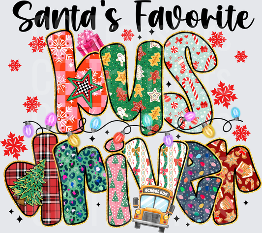 Santa's Favorite Bus Driver Christmas Patterned Letters (DTF)