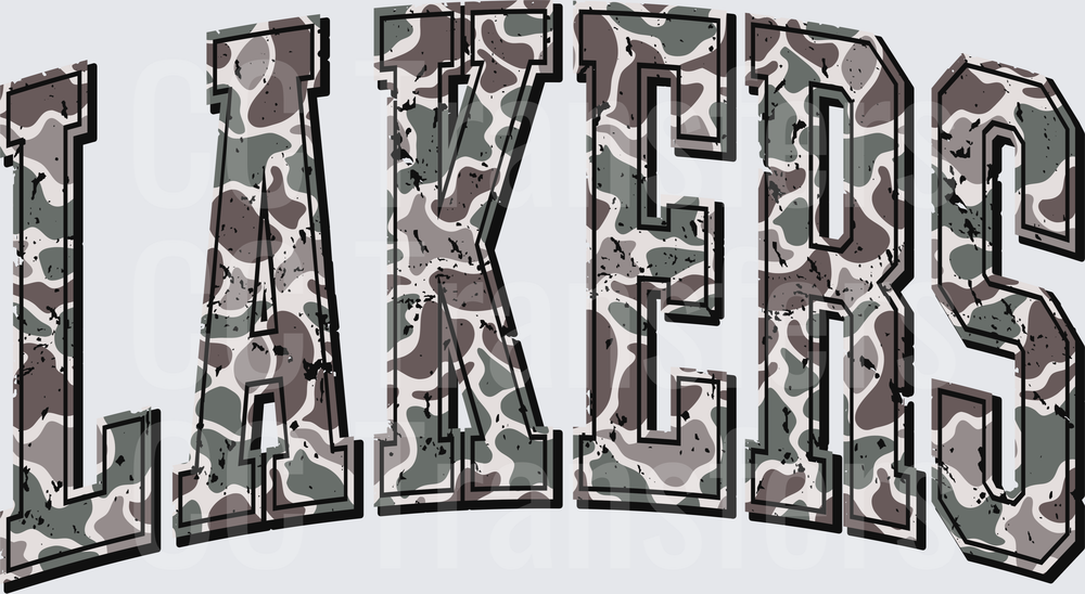 Lakers Arched Camo Distressed Bold Varsity Letters (DTF)