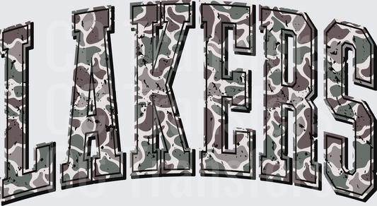 Lakers Arched Camo Distressed Bold Varsity Letters (DTF)