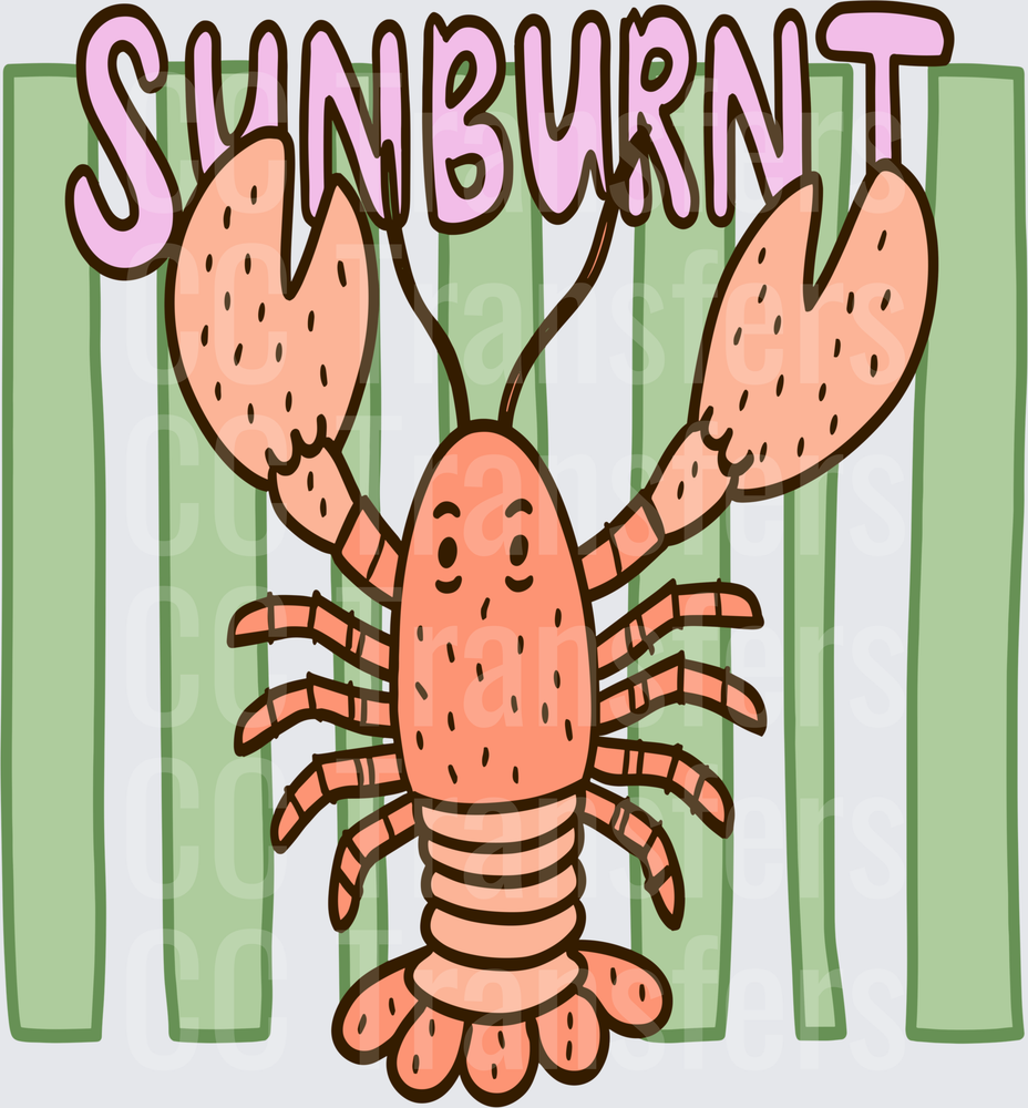 Sunburnt Cartoon Lobster with Green Stripes (DTF)