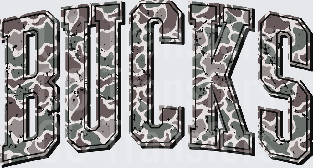 Bucks Camo Grunge Bold Varsity Letters (DTF)