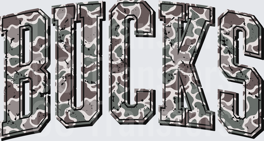 Bucks Camo Grunge Bold Varsity Letters (DTF)