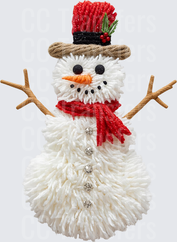 Fluffy Yarn Snowman Red Scarf Holly Top Hat (DTF)