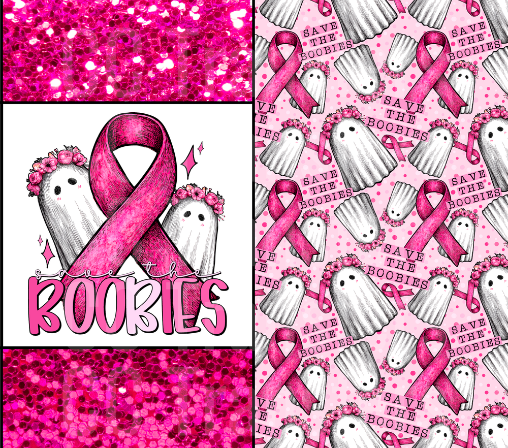 Save The Boobies Ghost Floral Pink Ribbon Halloween (DTF)