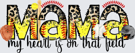 Softball Mama My Heart Is On That Field Leopard (DTF)