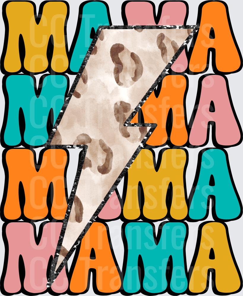 Retro Stacked Mama Leopard Lightning Bolt (DTF)