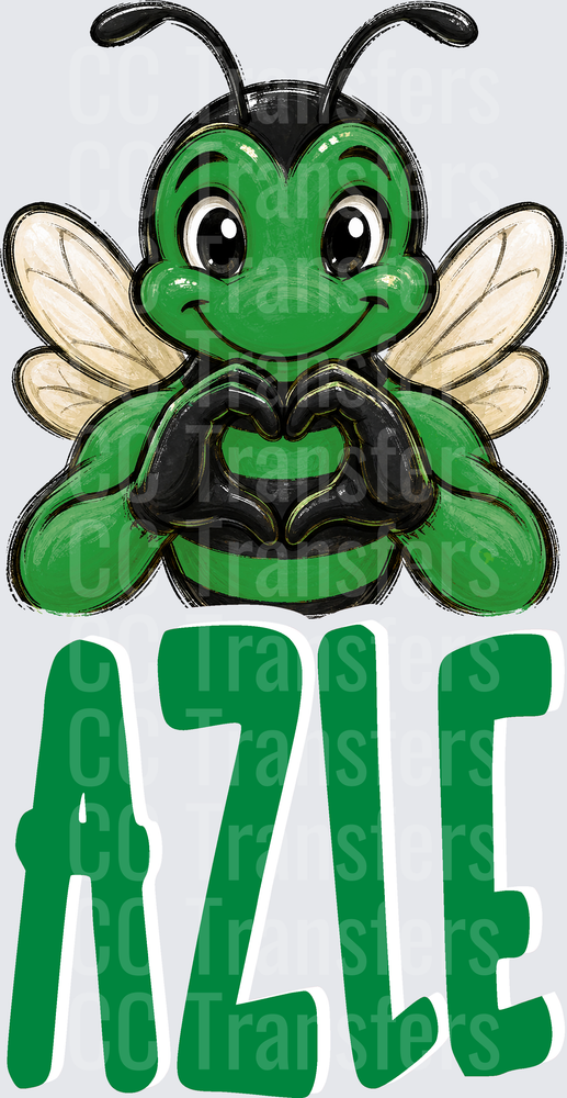 Cute Green Bee Making Heart Hands Azle (DTF)
