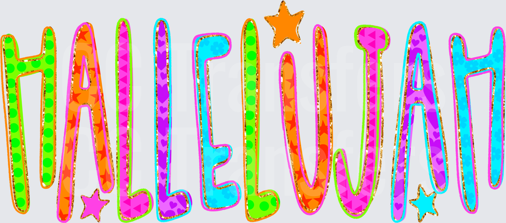 Hallelujah Colorful Patterned Bold Text with Stars (DTF)