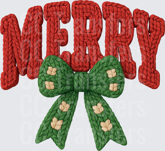 Merry Knit Rope Letters with Green Bow (DTF)