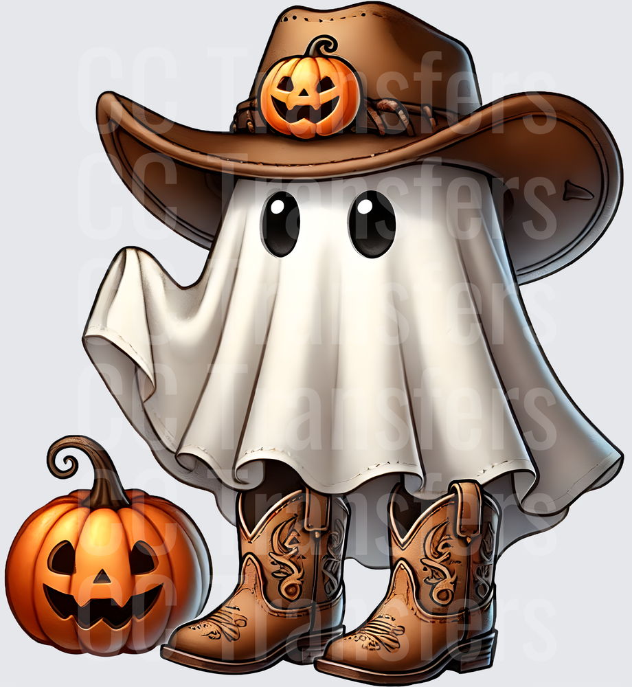 Cute Halloween Ghost Cowboy Hat Boots Jack-o-Lantern (DTF)