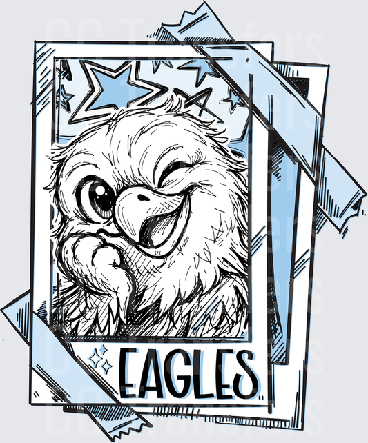 Cute Winking Eagle Mascot Stars Polaroid Frame Eagles DTF