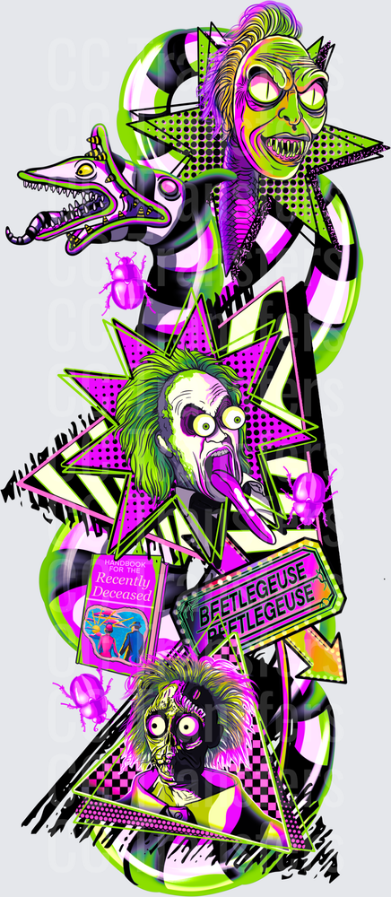 Neon Green Ghoul Collage with Snake and Beetle Motifs (DTF)