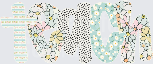 Teach Floral Patchwork Mixed Pattern Word Art (DTF)