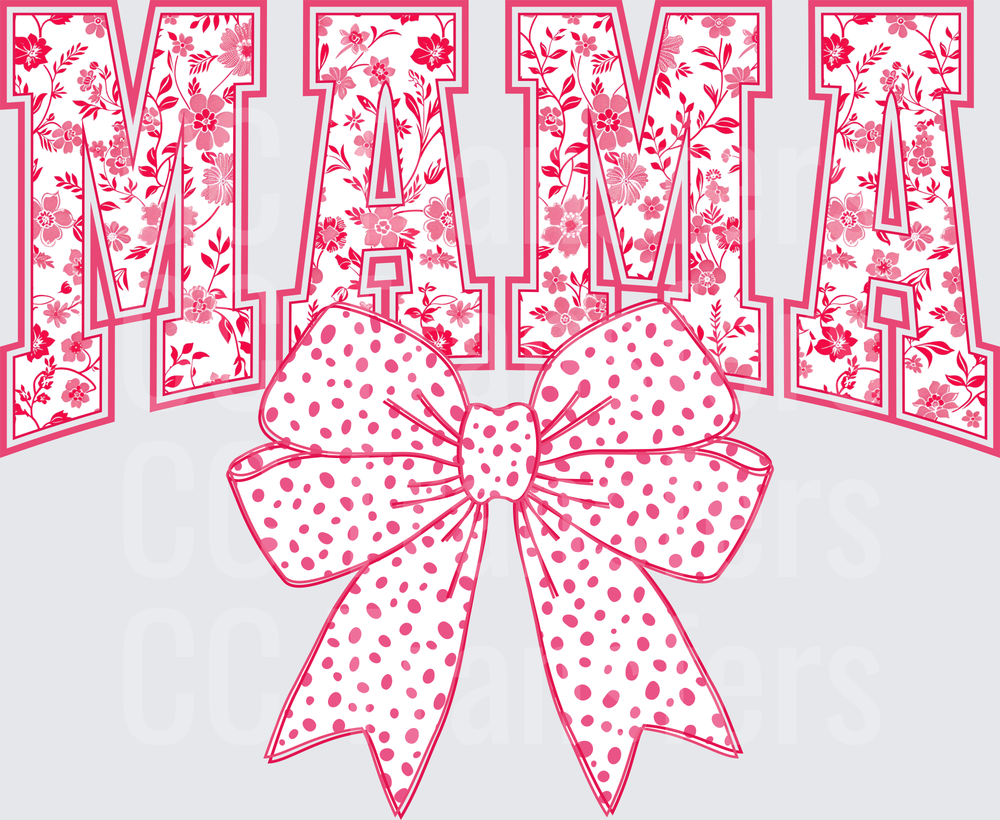 Floral Varsity Mama Letters with Polka Dot Bow (DTF)