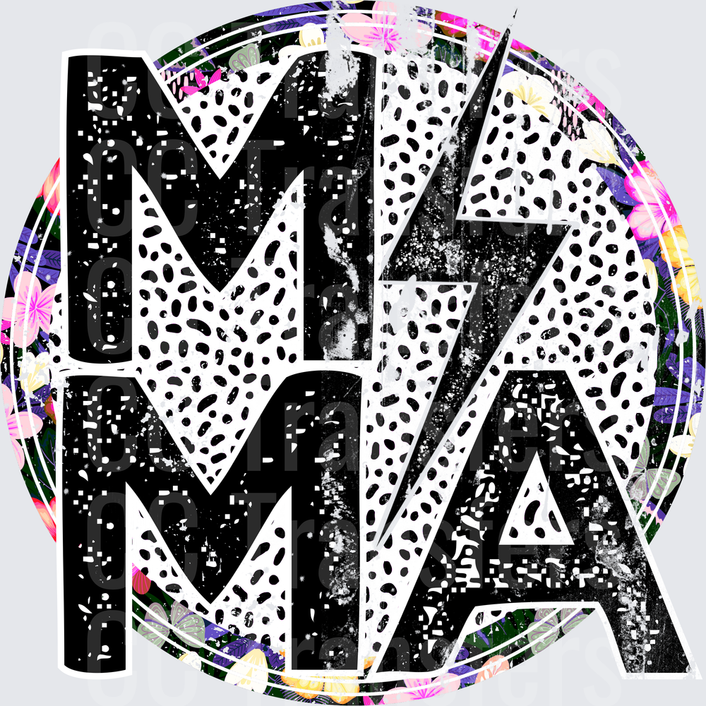 MMA Bold Distressed Dalmatian Print Floral Circle (DTF)