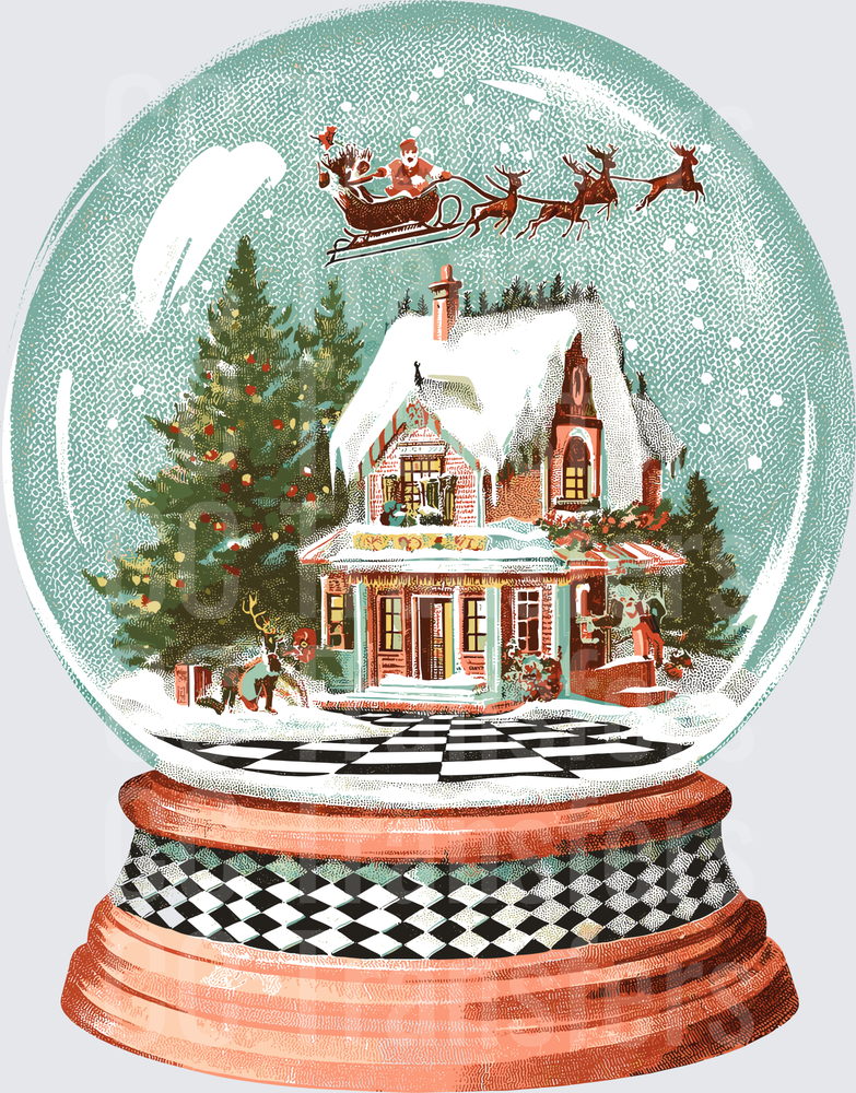 Vintage Christmas Snow Globe with Santa Sleigh Scene (DTF)