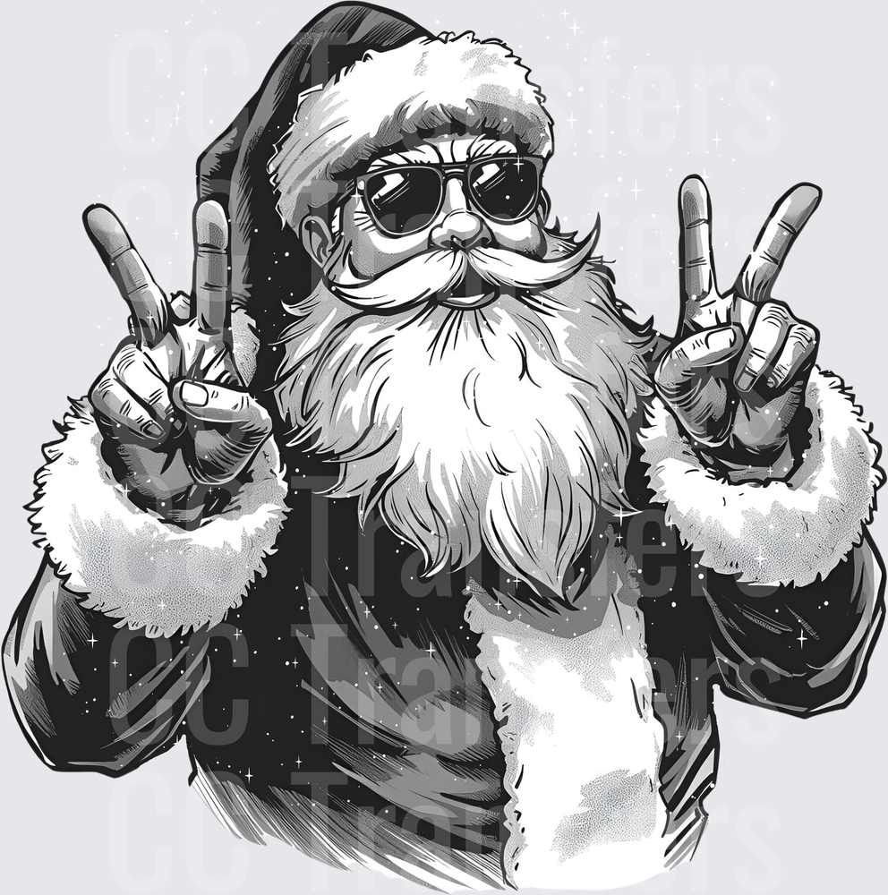 Cool Santa Claus Wearing Sunglasses Double Peace Signs (DTF)