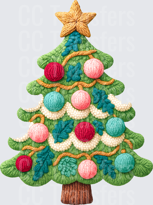 Cozy Knit Christmas Tree with Yarn Ball Ornaments (DTF)