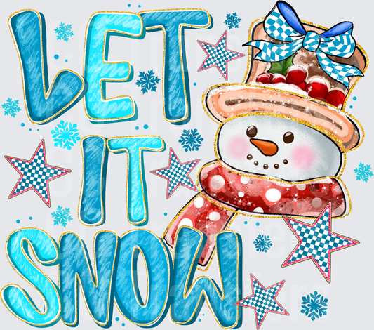 Let It Snow Cute Snowman Blue Glitter Winter Design (DTF)