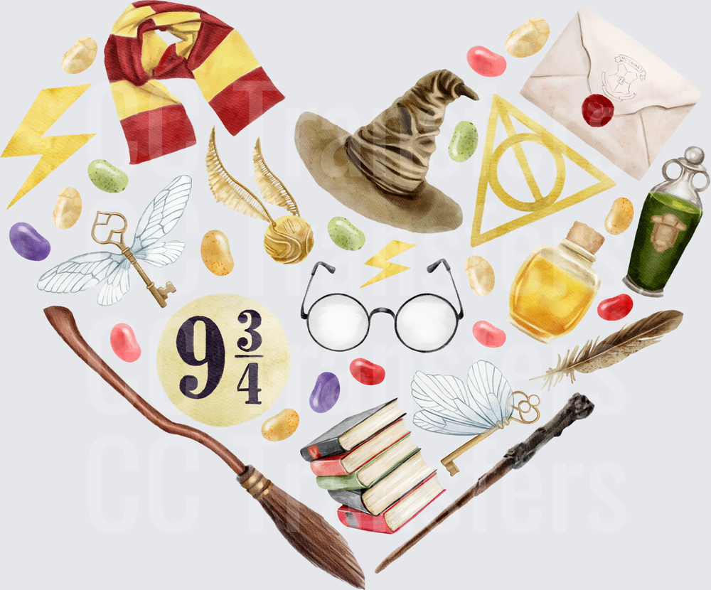 Watercolor Wizard Heart Collage Icons Arrangement (DTF)