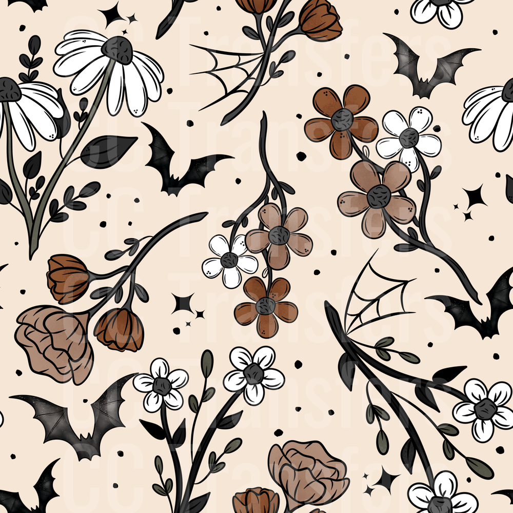 Gothic Floral Bats Botanical Halloween Pattern (DTF)