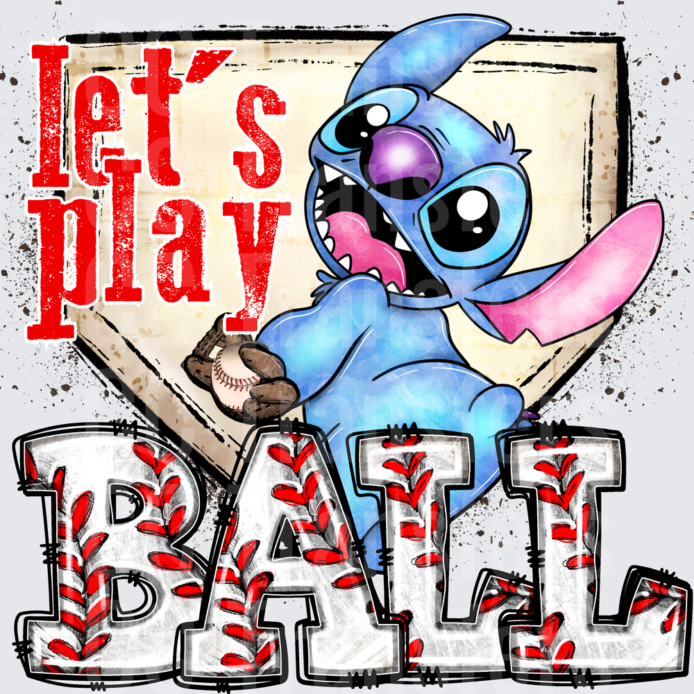 Stitch Let's Play Ball Baseball Home Plate Design (DTF)