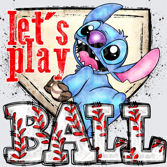 Stitch Let's Play Ball Baseball Home Plate Design (DTF)