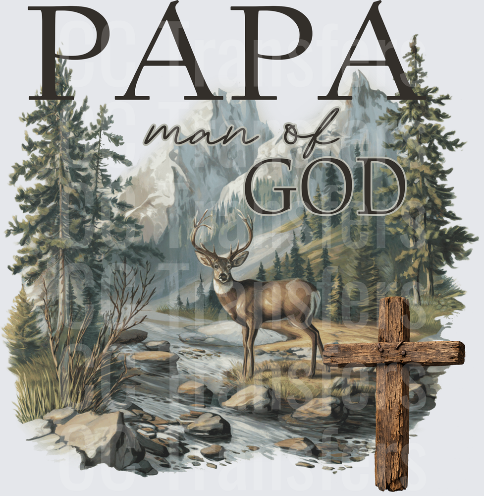 Papa Man of God Buck Mountain Scene Rustic Cross (DTF)