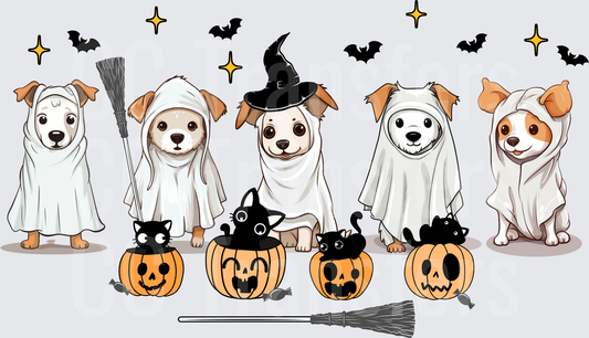 Cute Ghost Dogs Halloween Pumpkins Bats Witch (DTF)
