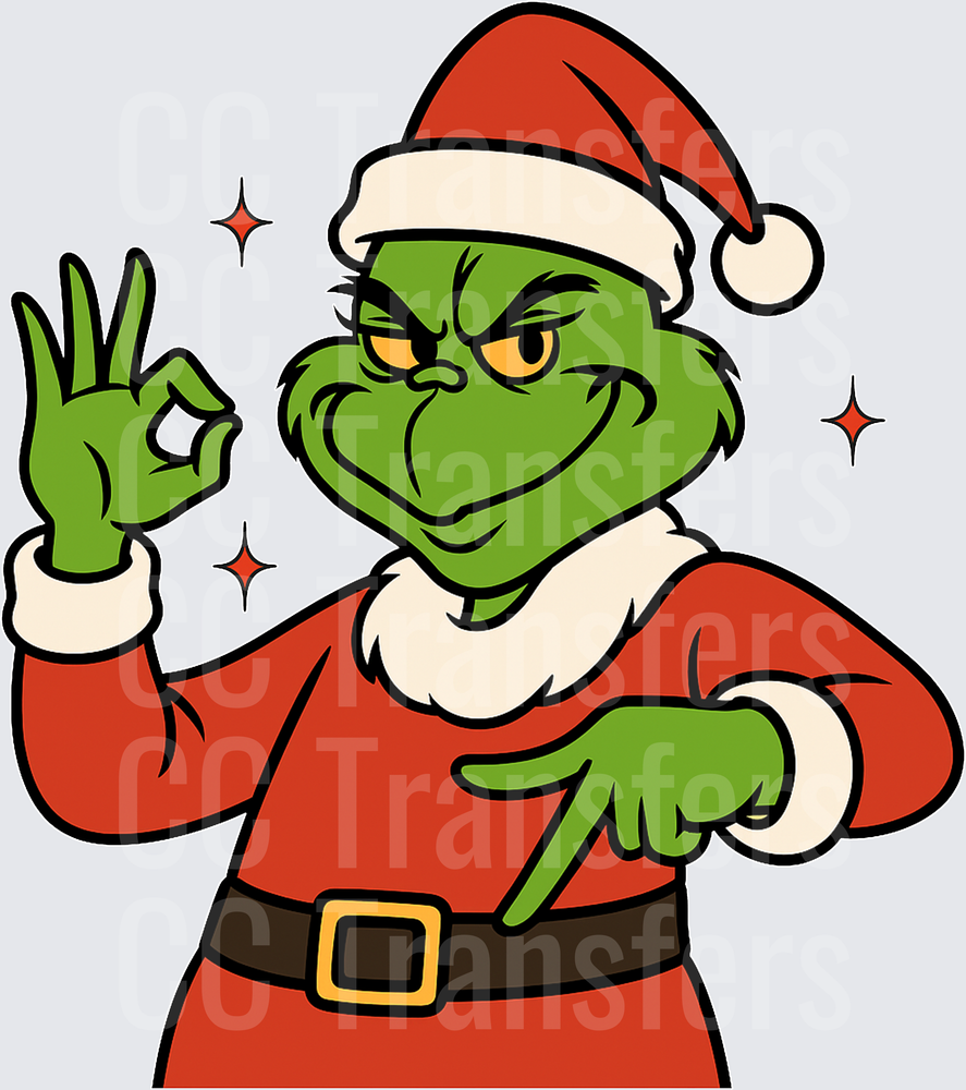 Sneaky Green Creature Santa Suit OK Hand Gesture (DTF)