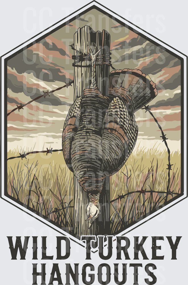 Wild Turkey Hangouts Fence Post Hunting Hexagon Badge (DTF)