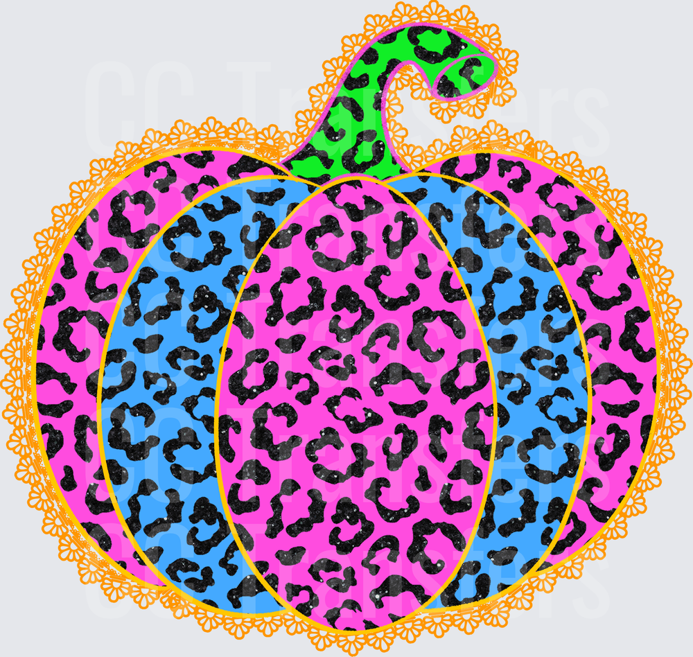 Neon Leopard Print Pumpkin with Lace Border (DTF)
