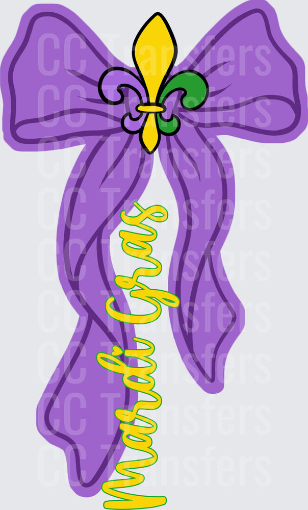 Mardi Gras Purple Bow Fleur De Lis Script (DTF)