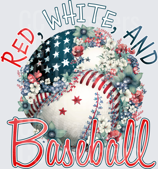 Red White and Baseball Patriotic Floral Ball (DTF)
