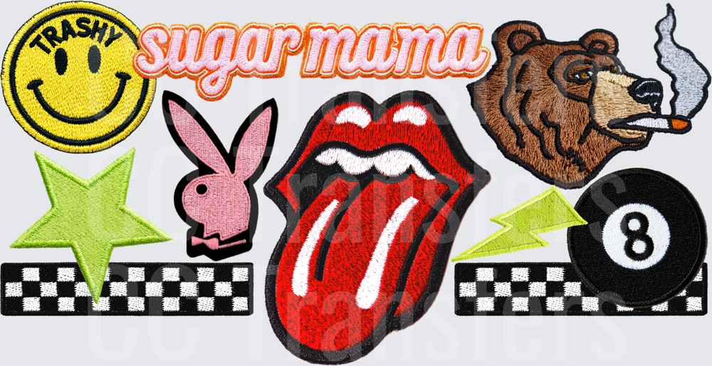 Retro Patch Bundle Smiley Lips Bear Star 8 Ball (DTF)