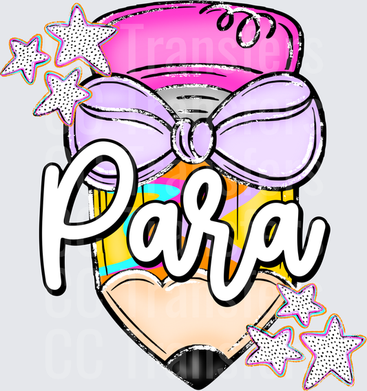 Para Rainbow Pencil Heart with Bow and Stars DTF