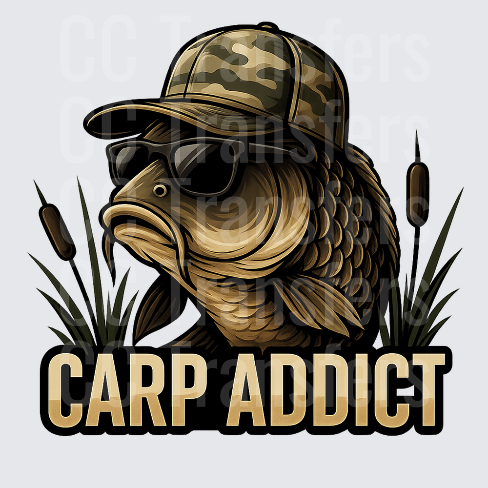 Carp Addict Cool Fish Camo Hat Sunglasses Cattails (DTF)