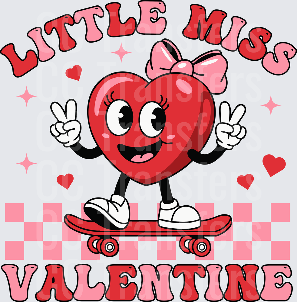 Little Miss Valentine Retro Heart Skateboard Character (DTF)