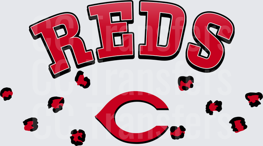 Reds Arched Lettering C Logo Leopard Print Spots (DTF)