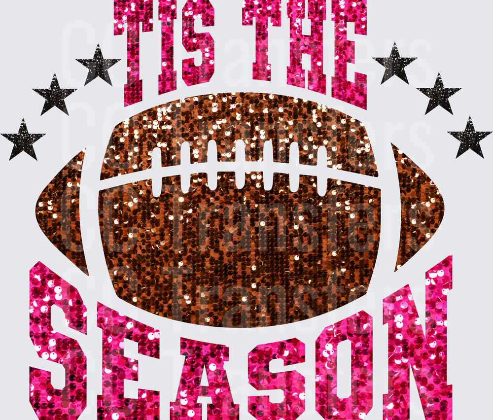 Tis The Season Glitter Football Stars Pink Sequin (DTF)