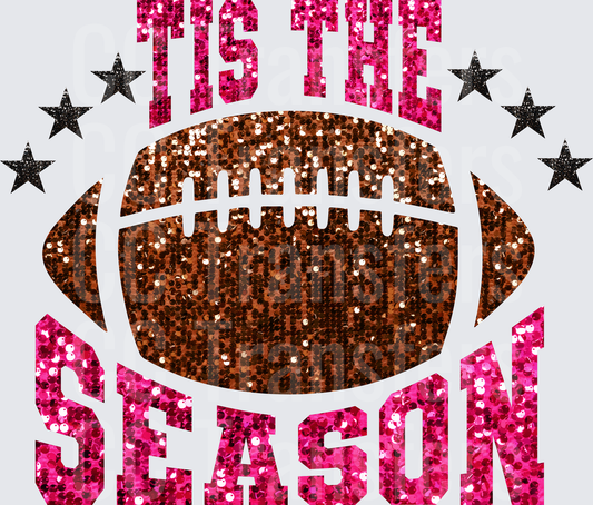 Tis The Season Glitter Football Stars Pink Sequin (DTF)