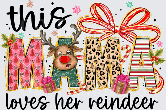 This Mama Loves Her Reindeer Christmas Leopard Letters (DTF)